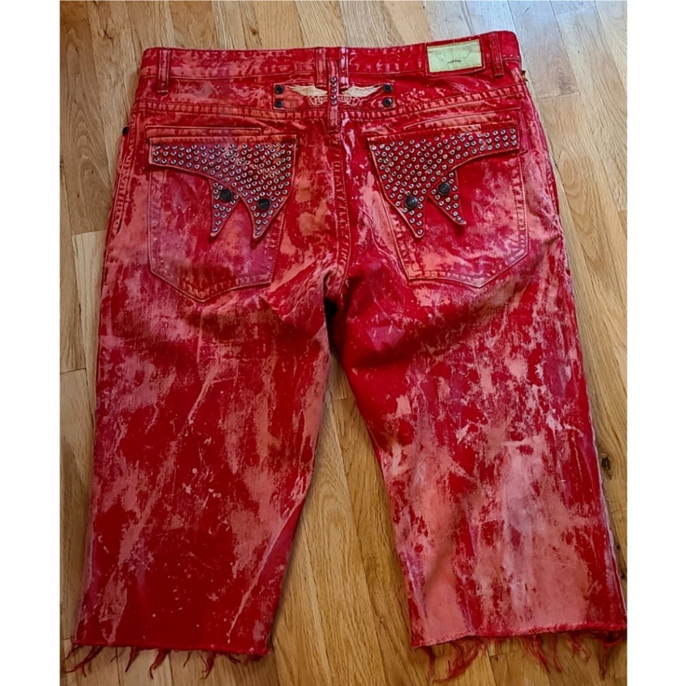 Robins Jean Red Jorts Studded Double Flap Pockets Brnsnake Motor 42 Red Acid